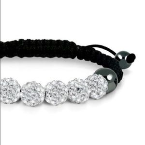 White Crystal & Black Adjustable Bracelet